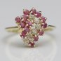 PRETTY 14K SOLID YELLOW GOLD RUBY & DIAMOND CLUSTER RING ~ FREE S&H