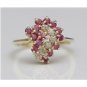 PRETTY 14K SOLID YELLOW GOLD RUBY & DIAMOND CLUSTER RING ~ FREE S&H
