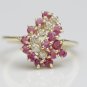 PRETTY 14K SOLID YELLOW GOLD RUBY & DIAMOND CLUSTER RING ~ FREE S&H