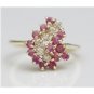 PRETTY 14K SOLID YELLOW GOLD RUBY & DIAMOND CLUSTER RING ~ FREE S&H