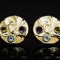 UNIQUE 14K YELLOW GOLD CITRINE AQUAMARINE AMETHYST LARGE ROUND ESTATE EARRINGS