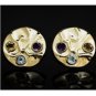 UNIQUE 14K YELLOW GOLD CITRINE AQUAMARINE AMETHYST LARGE ROUND ESTATE EARRINGS