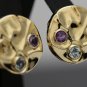 UNIQUE 14K YELLOW GOLD CITRINE AQUAMARINE AMETHYST LARGE ROUND ESTATE EARRINGS