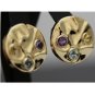 UNIQUE 14K YELLOW GOLD CITRINE AQUAMARINE AMETHYST LARGE ROUND ESTATE EARRINGS