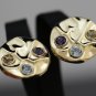 UNIQUE 14K YELLOW GOLD CITRINE AQUAMARINE AMETHYST LARGE ROUND ESTATE EARRINGS