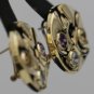 UNIQUE 14K YELLOW GOLD CITRINE AQUAMARINE AMETHYST LARGE ROUND ESTATE EARRINGS