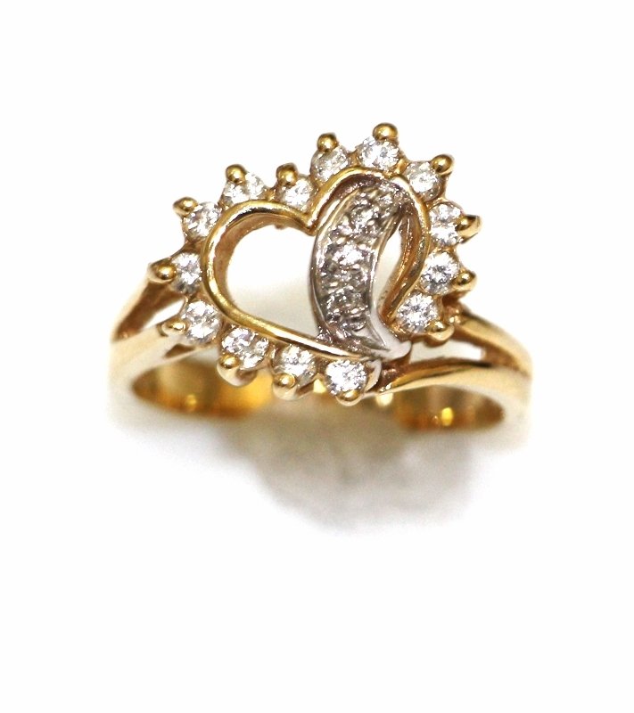 UNIQUE 14K SOLID YELLOW GOLD & DIAMOND HEART SHAPED CLUSTER RING SZ 6 ~ FREE S&H