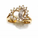 UNIQUE 14K SOLID YELLOW GOLD & DIAMOND HEART SHAPED CLUSTER RING SZ 6 ~ FREE S&H