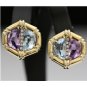 BEAUTIFUL 14K YELLOW GOLD DIAMOND AQUAMARINE AMETHYST ESTATE EARRINGS 13.6 GRAMS