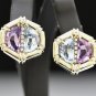 BEAUTIFUL 14K YELLOW GOLD DIAMOND AQUAMARINE AMETHYST ESTATE EARRINGS 13.6 GRAMS