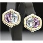 BEAUTIFUL 14K YELLOW GOLD DIAMOND AQUAMARINE AMETHYST ESTATE EARRINGS 13.6 GRAMS