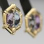 BEAUTIFUL 14K YELLOW GOLD DIAMOND AQUAMARINE AMETHYST ESTATE EARRINGS 13.6 GRAMS