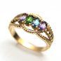 UNIQUE 14K YELLOW GOLD & 4 OVAL COLORED STONES BAND RING ~ BEAUTIFUL! ~ FREE S&H