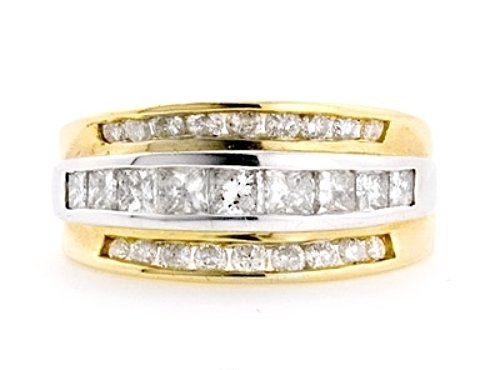 14K TWO TONE GOLD ROUND & PRINCESS DIAMOND ANNIVERSARY RING 1.80 CARAT ~ G/SI1