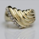 ESTATE 14K SOLID YELLOW GOLD & DIAMOND WIDE CLUSTER COCKTAIL RING ~ 7.3 GRAMS