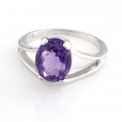 STUNNING 14K SOLID WHITE GOLD 2.27 CARAT OVAL SHAPED AMETHYST RING ~ SIZE 8.5
