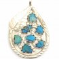 VINTAGE LEAFY STERLING SILVER & TURQUOISE ZUNI ART PENDANT SIGNED ANGIE C