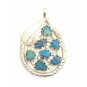 VINTAGE LEAFY STERLING SILVER & TURQUOISE ZUNI ART PENDANT SIGNED ANGIE C
