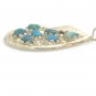 VINTAGE LEAFY STERLING SILVER & TURQUOISE ZUNI ART PENDANT SIGNED ANGIE C
