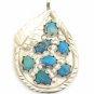 VINTAGE LEAFY STERLING SILVER & TURQUOISE ZUNI ART PENDANT SIGNED ANGIE C