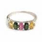 UNIQUE 14K WHITE GOLD SYNTHETIC PINK GREEN & YELLOW STONES BAND / RING ~FREE S&H