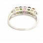 UNIQUE 14K WHITE GOLD SYNTHETIC PINK GREEN & YELLOW STONES BAND / RING ~FREE S&H