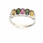 UNIQUE 14K WHITE GOLD SYNTHETIC PINK GREEN & YELLOW STONES BAND / RING ~FREE S&H