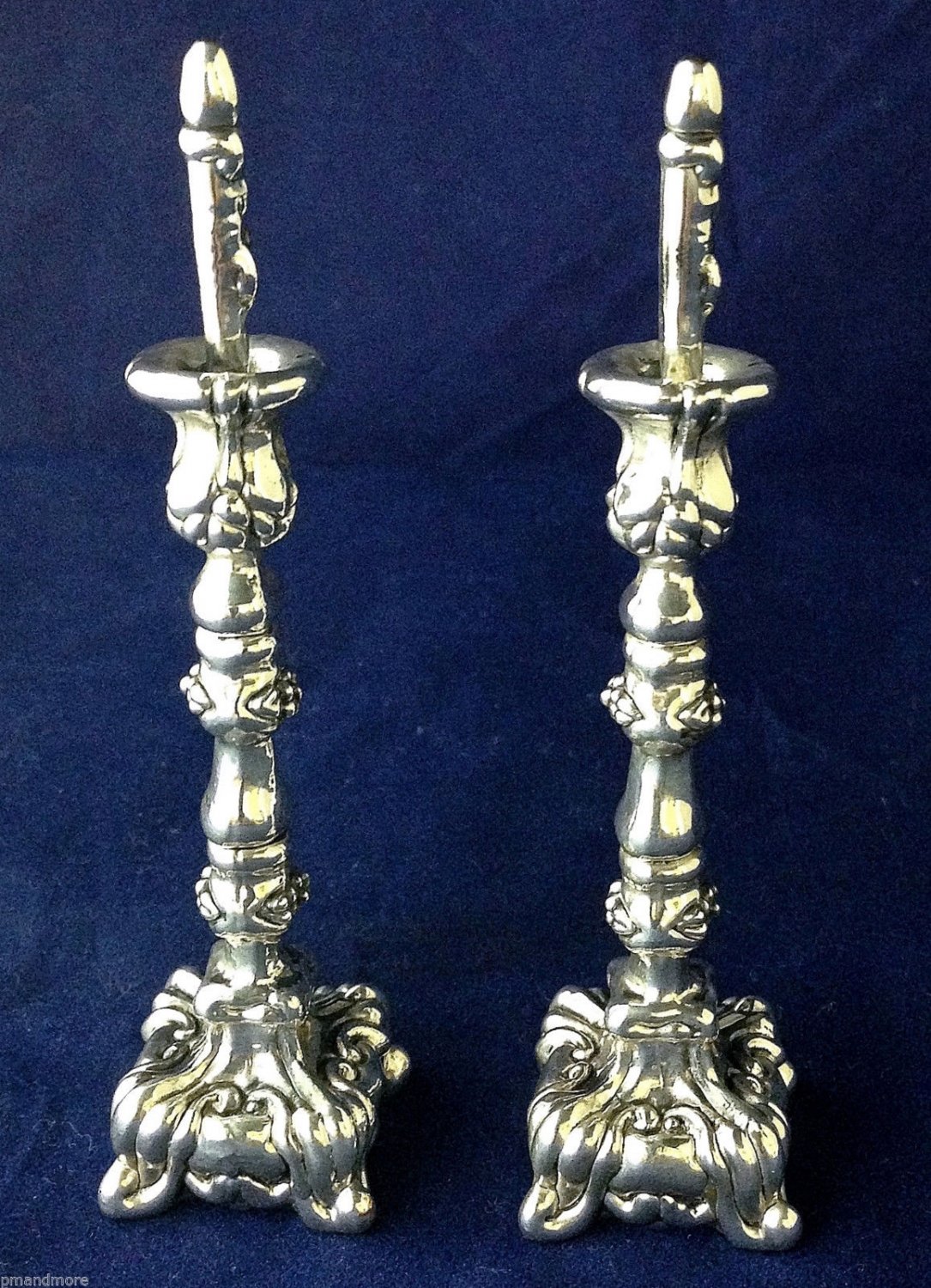 .925 Sterling Silver Decorative Art miniature Candlesticks Candle