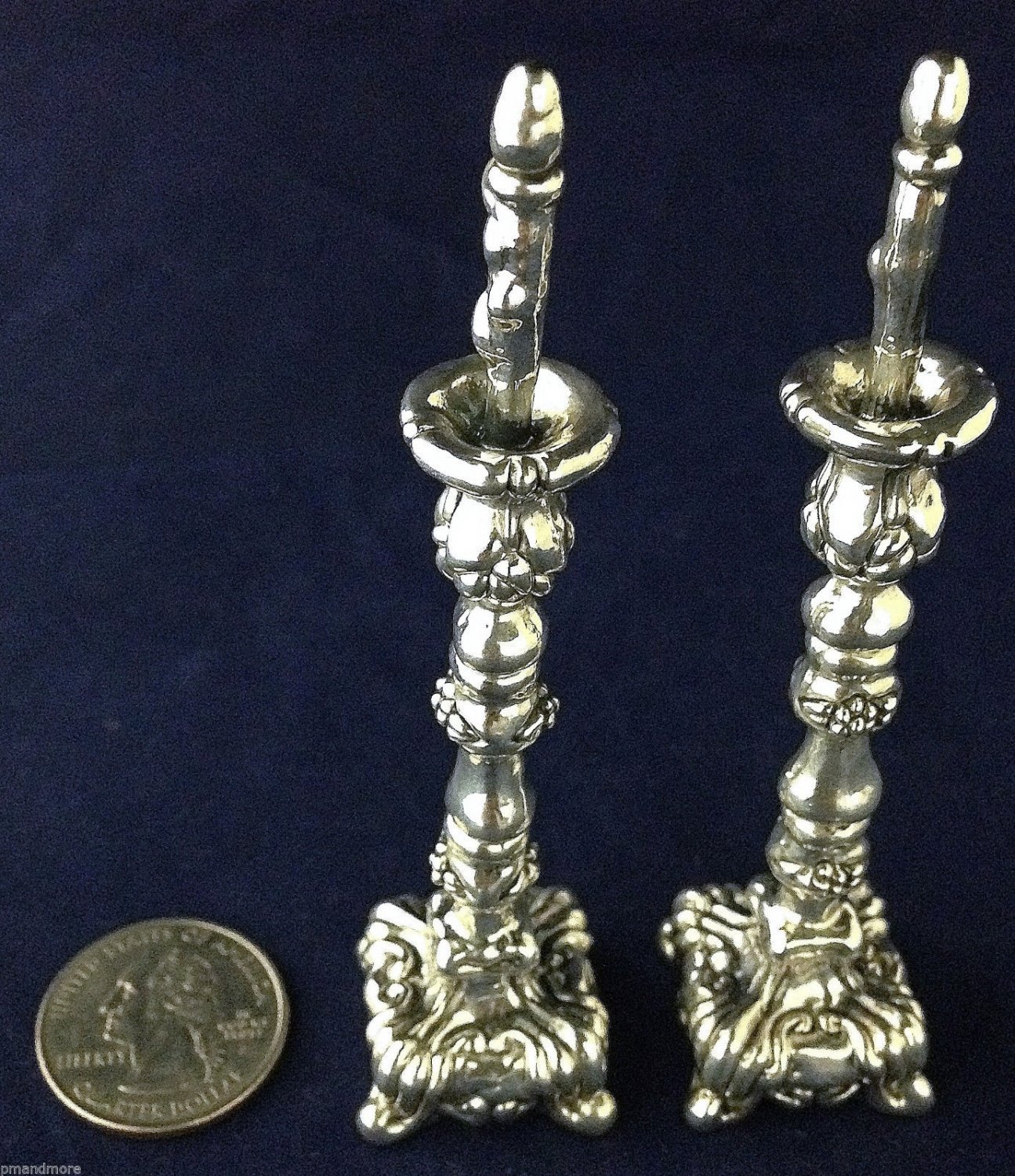 .925 Sterling Silver Decorative Art miniature Candlesticks Candle