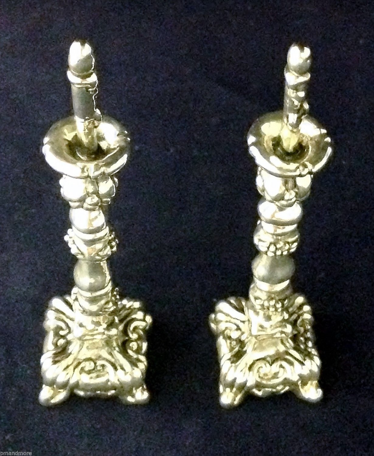 .925 Sterling Silver Decorative Art miniature Candlesticks Candle