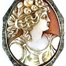 ANTIQUE 10K WHITE GOLD LADY & ROSES CARVED CORAL CAMEO BROOCH ~ GORGEOUS DETAIL