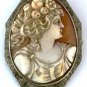 ANTIQUE 10K WHITE GOLD LADY & ROSES CARVED CORAL CAMEO BROOCH ~ GORGEOUS DETAIL