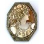ANTIQUE 10K WHITE GOLD LADY & ROSES CARVED CORAL CAMEO BROOCH ~ GORGEOUS DETAIL