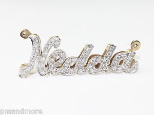 PERSONALIZED NEDDA 14K  SOLID YELLOW & WHITE GOLD 3D DIAMOND NAME PLATE PENDANT