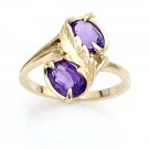 STUNNING 14K SOLID YELLOW GOLD & TWO OVAL SHAPED AMETHYST COCKTAIL RING SIZE 6.5