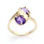 STUNNING 14K SOLID YELLOW GOLD & TWO OVAL SHAPED AMETHYST COCKTAIL RING SIZE 6.5