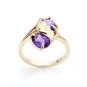 STUNNING 14K SOLID YELLOW GOLD & TWO OVAL SHAPED AMETHYST COCKTAIL RING SIZE 6.5