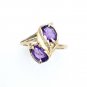 STUNNING 14K SOLID YELLOW GOLD & TWO OVAL SHAPED AMETHYST COCKTAIL RING SIZE 6.5