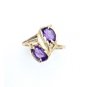 STUNNING 14K SOLID YELLOW GOLD & TWO OVAL SHAPED AMETHYST COCKTAIL RING SIZE 6.5