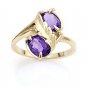 STUNNING 14K SOLID YELLOW GOLD & TWO OVAL SHAPED AMETHYST COCKTAIL RING SIZE 6.5