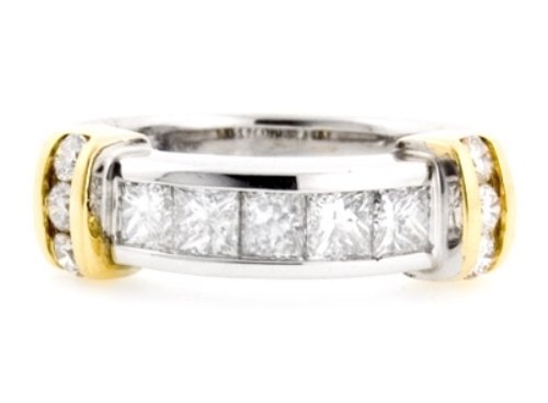 14K TWO TONE GOLD PRINCESS & ROUND DIAMOND UNIQUE RING 1.25 CARAT -E/SI1