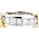 14K TWO TONE GOLD PRINCESS & ROUND DIAMOND UNIQUE RING 1.25 CARAT -E/SI1