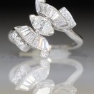 AMAZING PLATINUM 1.75CT MARQUISE BAGUETTE & ROUND DIAMOND BUTTERFLY RING SIZE 10