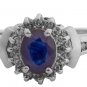 14K WHITE GOLD 1.36 TCW OVAL SAPPHIRE & DIAMOND HALO RING ~GORGEOUS~ FREE SIZING