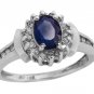 14K WHITE GOLD 1.36 TCW OVAL SAPPHIRE & DIAMOND HALO RING ~GORGEOUS~ FREE SIZING