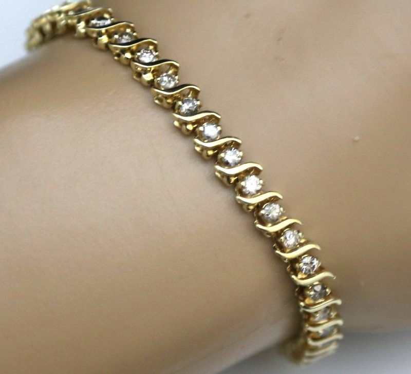 ELEGANT 14K YELLOW GOLD & 2.2CT ROUND DIAMOND SWIRL TENNIS BRACELET 7.25" 11.2GR