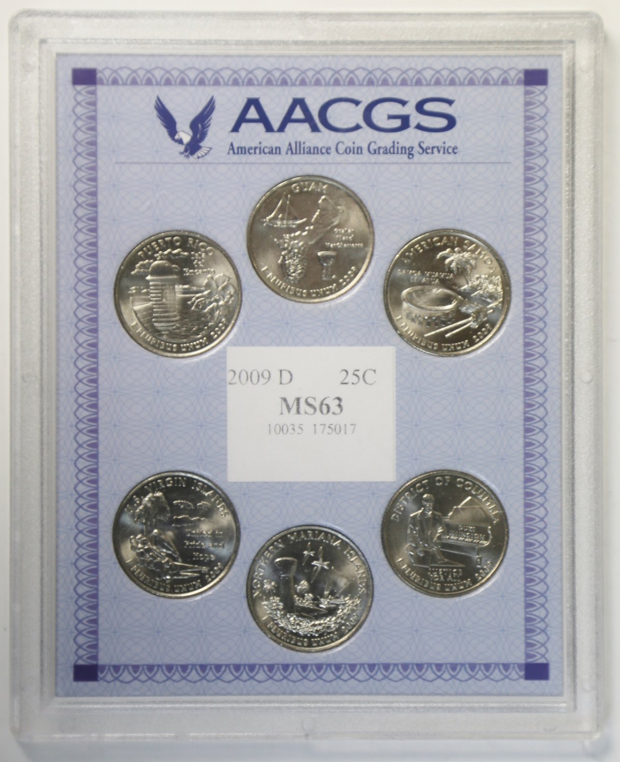 2009 D DC & US TERRITORIES WASHINGTON QUARTERS SET OF 6 DENVER COINS AACGS MS 63