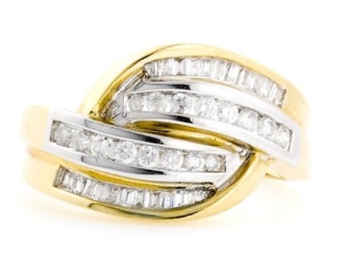 14K TWO TONE GOLD ROUND & BAGUETTE DIAMOND WEDDING ANNIVERSARY RING 1.05CT G/SI2