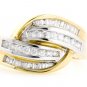 14K TWO TONE GOLD ROUND & BAGUETTE DIAMOND WEDDING ANNIVERSARY RING 1.05CT G/SI2