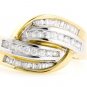 14K TWO TONE GOLD ROUND & BAGUETTE DIAMOND WEDDING ANNIVERSARY RING 1.05CT G/SI2